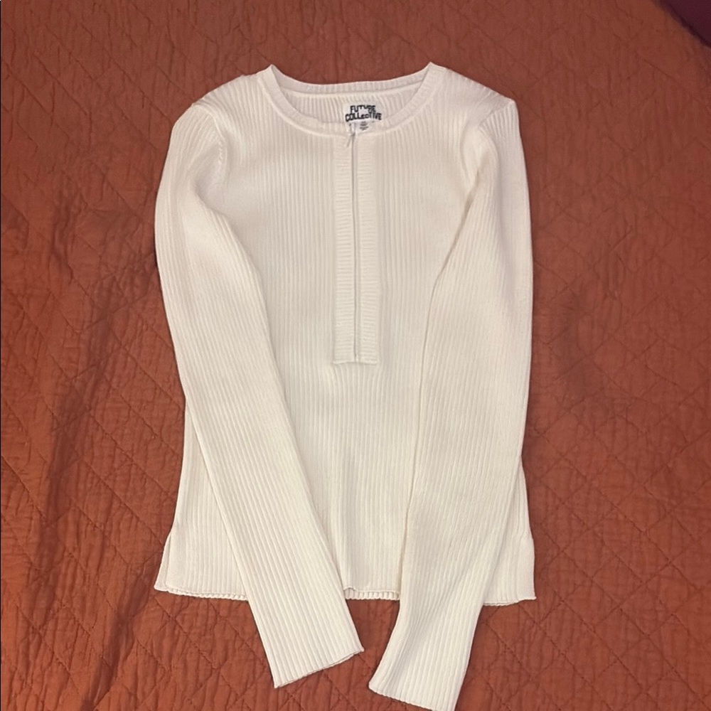 Target Cream Ribbed Long Sleeve Fitted Top